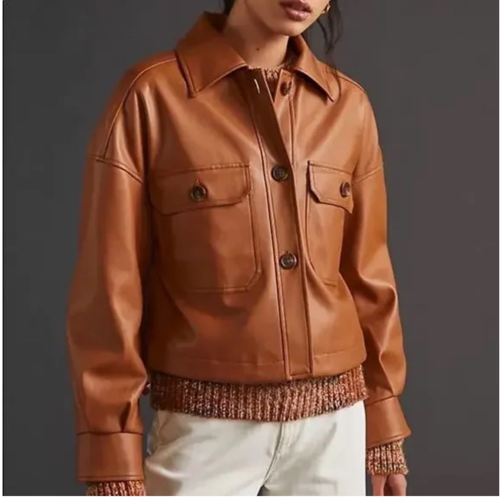 Avec Les Filles Brown Faux Leather Jacket